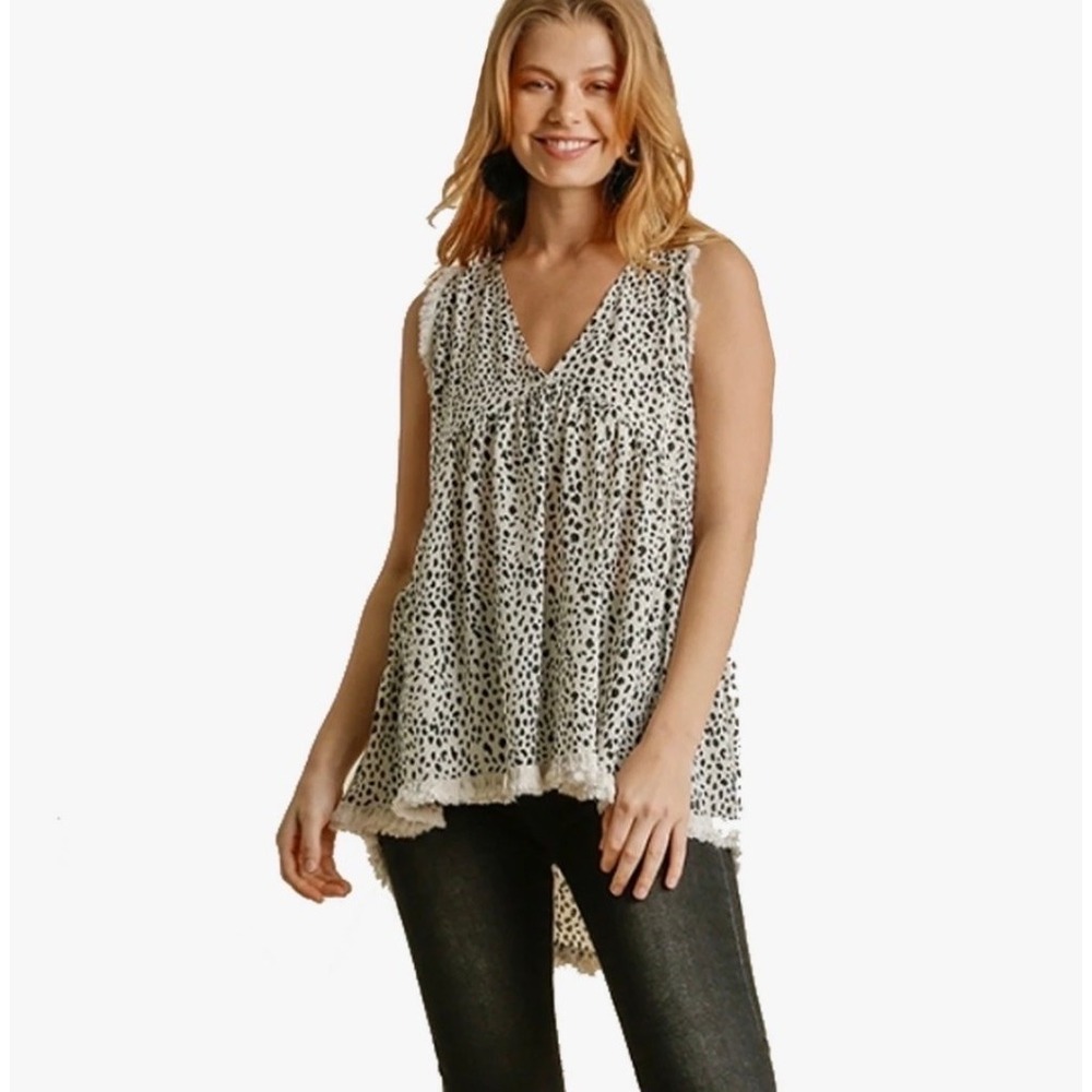Umgee USA Tank Top S Sleeveless Babydoll Animal Print Lace oversize boho mobwife